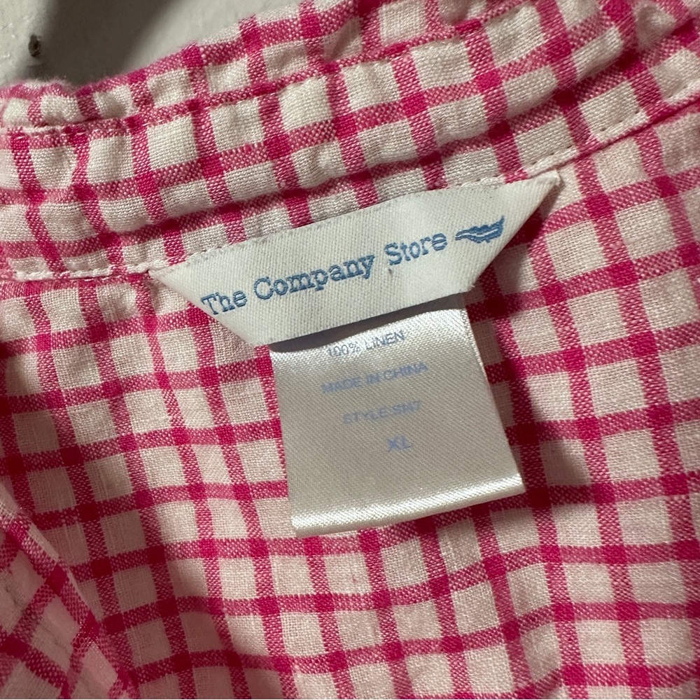 The Company Store Pink White Gingham 100% Linen Collared Tunic - Picture 16 of 16